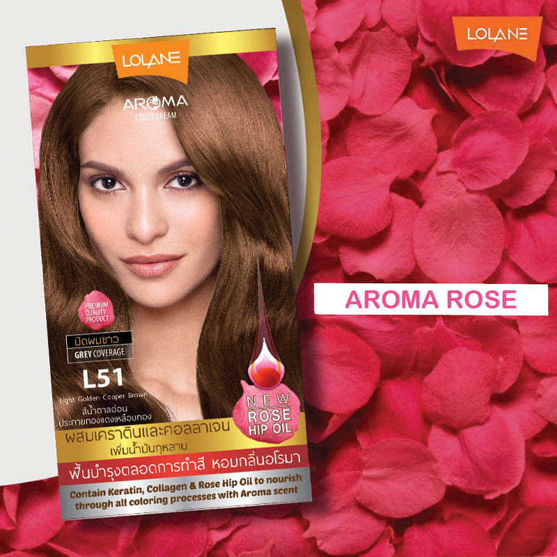 ครีมเปลี่ยนสีผม โลแลน อโรมา คัลเลอร์ ครีม Lolane Aroma L51 สีน้ำตาลอ่อนประกายทองแดงเหลือบทอง 145 กรัม