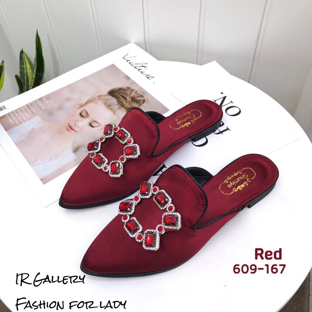 รองเท้าสลิปเปอร์แต่งเพชร (สีแดง)