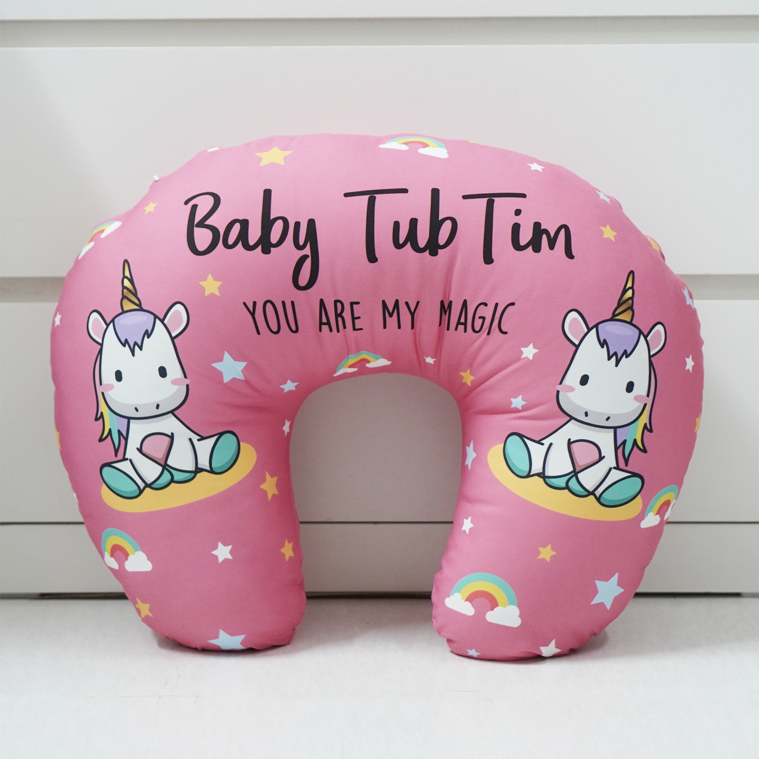 หมอนรองให้นม สั่งทำใส่ชื่อ ลาย Unicorn - Pink