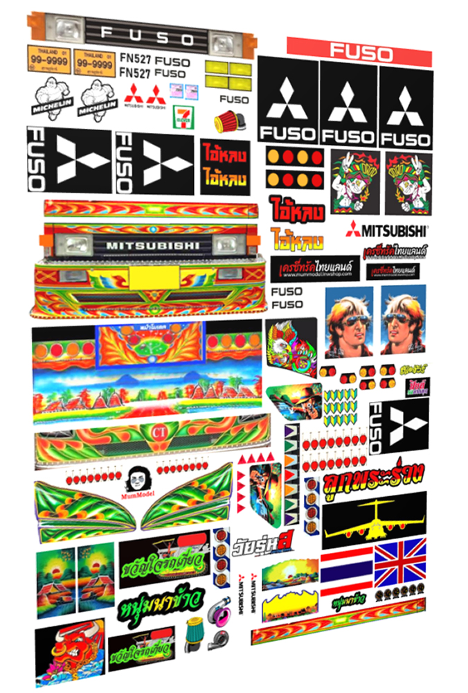 สติ๊กเกอร์เหมาแผง ไอ้หลง เหมาะกับ 1/24 ติดรถโมเดลบรรทุก รถของเล่น ขนาด A4 ST15
