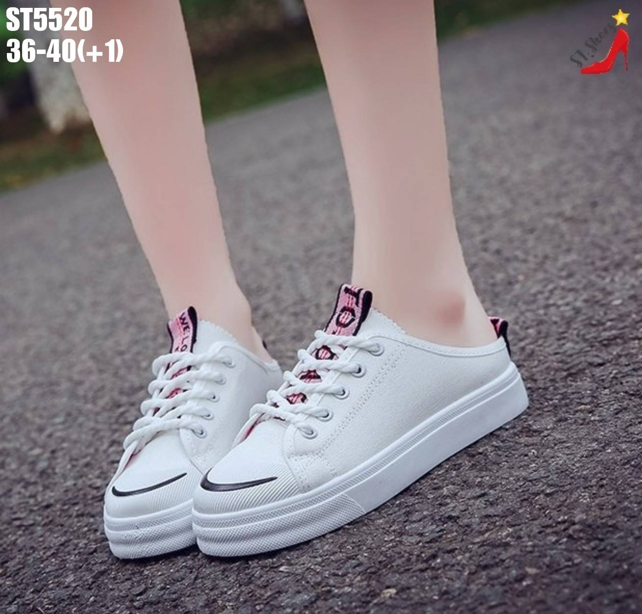 รองเท้าผ้าใบแคนวาสทรงเปิดท้าย (สีขาว)