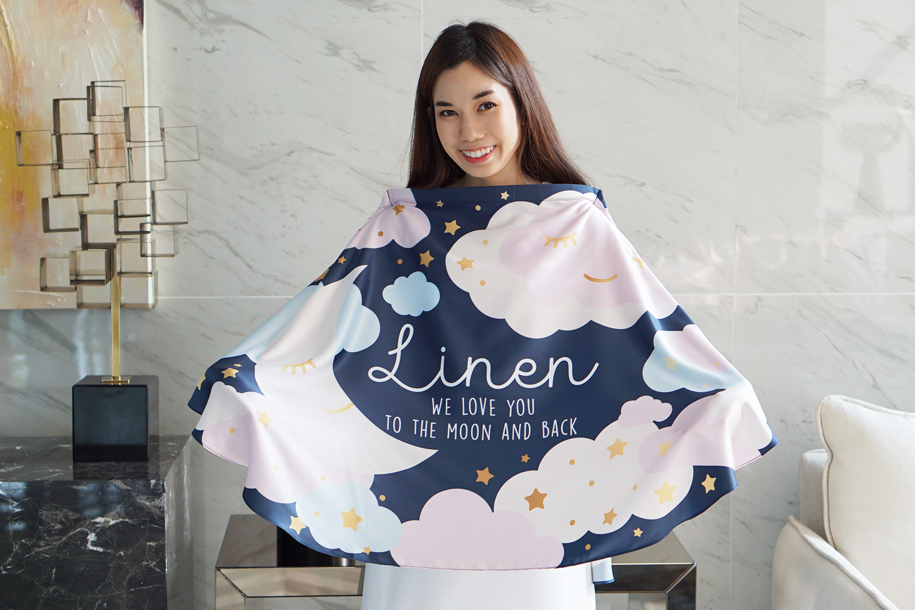 ผ้าคลุมให้นม สั่งทำใส่ชือ ลาย Moon - Navy