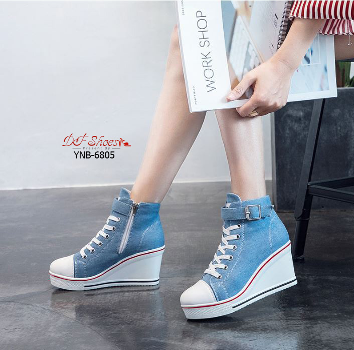รองเท้าผ้าใบส้นเตารีดสไตล์แฟชั่นเกาหลี (สียีนส์)