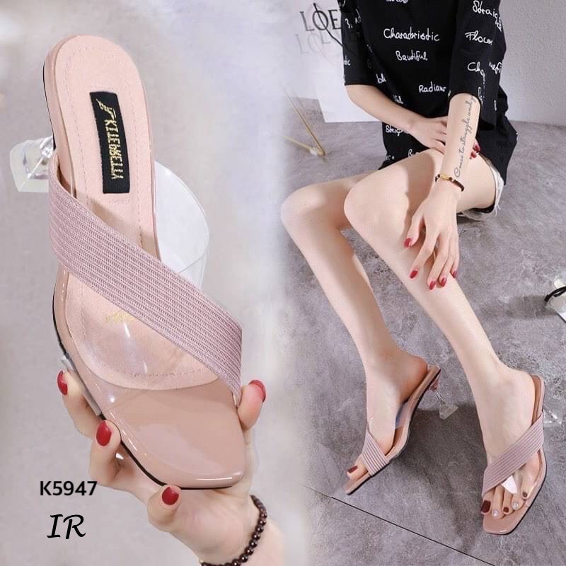 รองเท้าส้นแก้วเปิดส้นสายไขว้ (สีชมพู)
