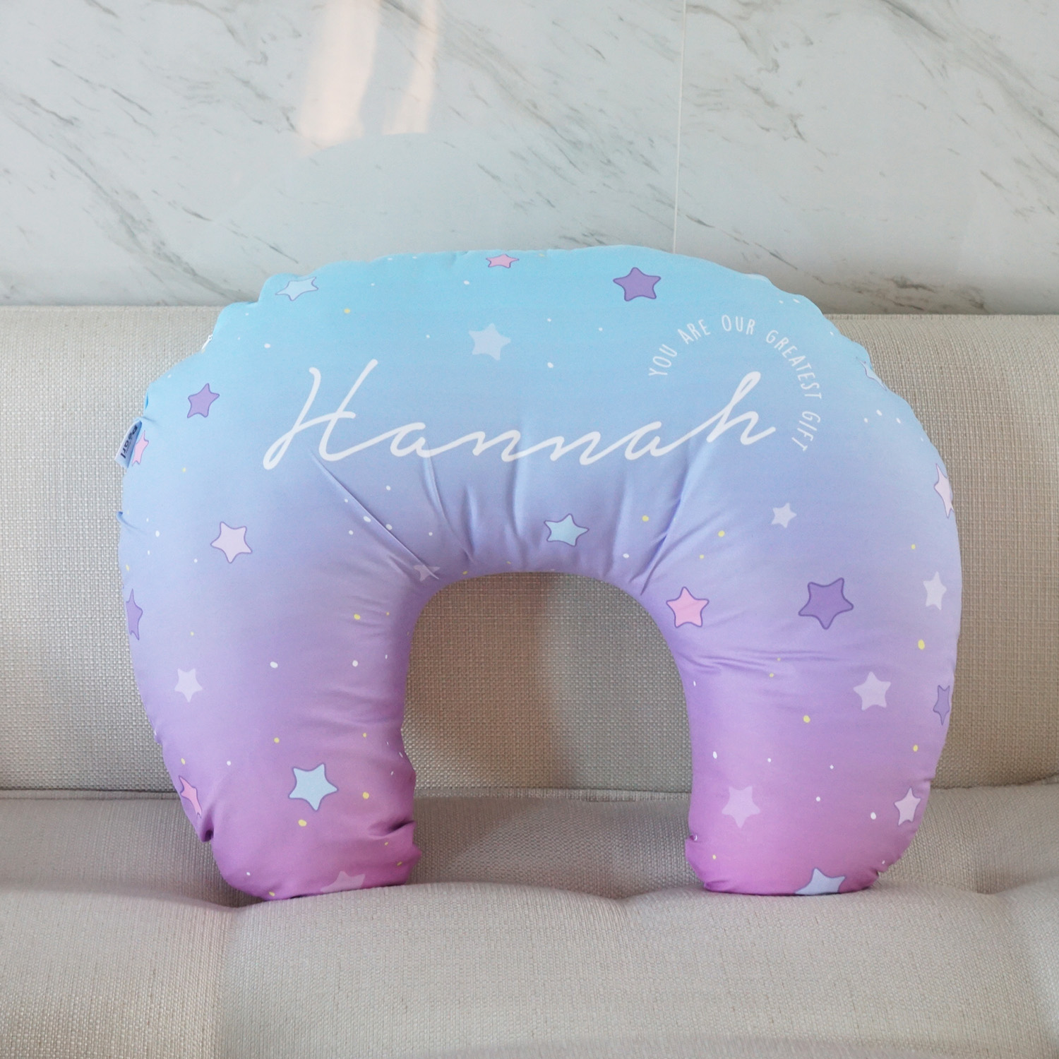 หมอนรองให้นม สั่งทำใส่ชื่อ ลาย Little Stars - Blue Pink