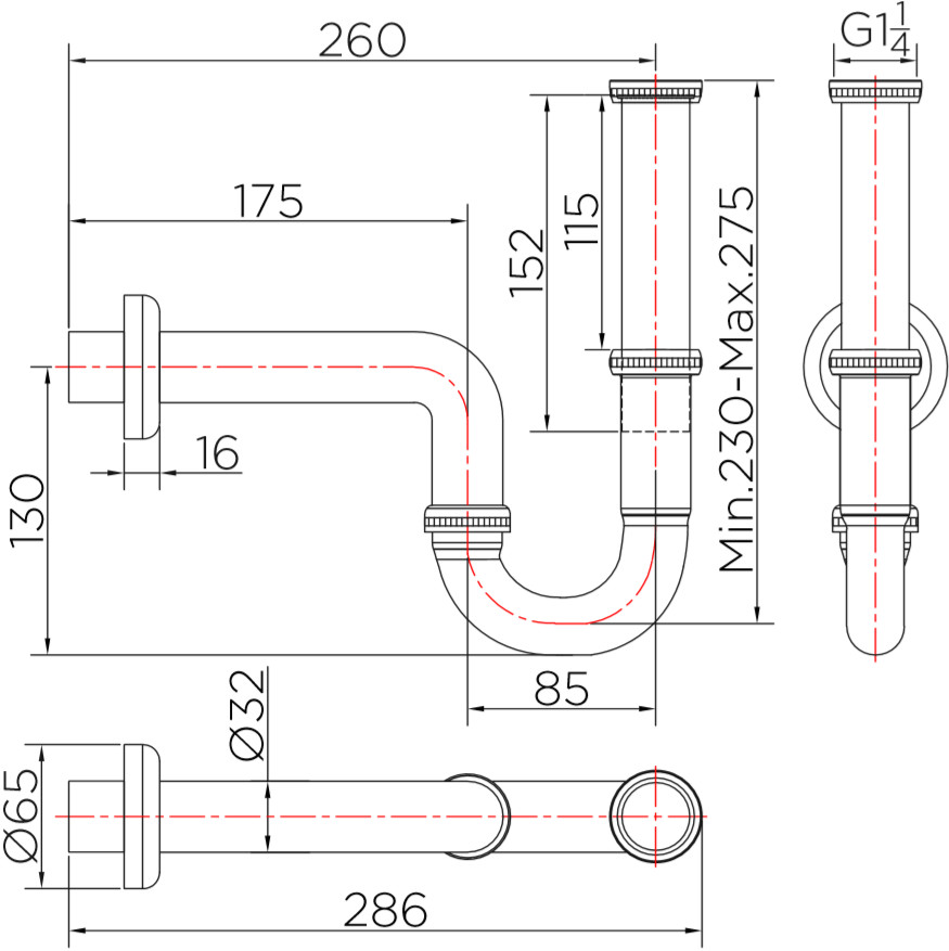 BAT2-50 ท่อน้ำทิ้งอ่างล้างหน้า แบบคอห่าน (P-TRAP)