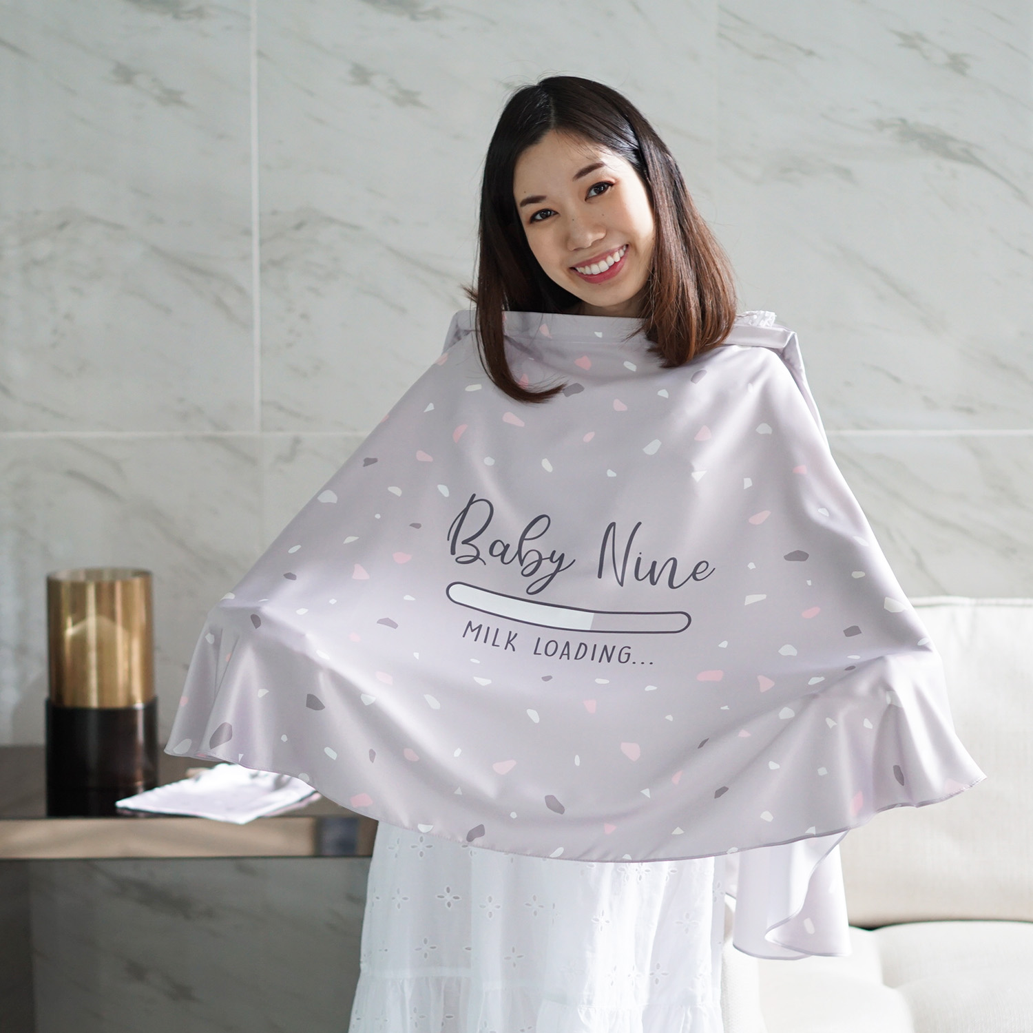 ผ้าคลุมให้นม สั่งทำใส่ชือ ลาย Terrazzo - Grey