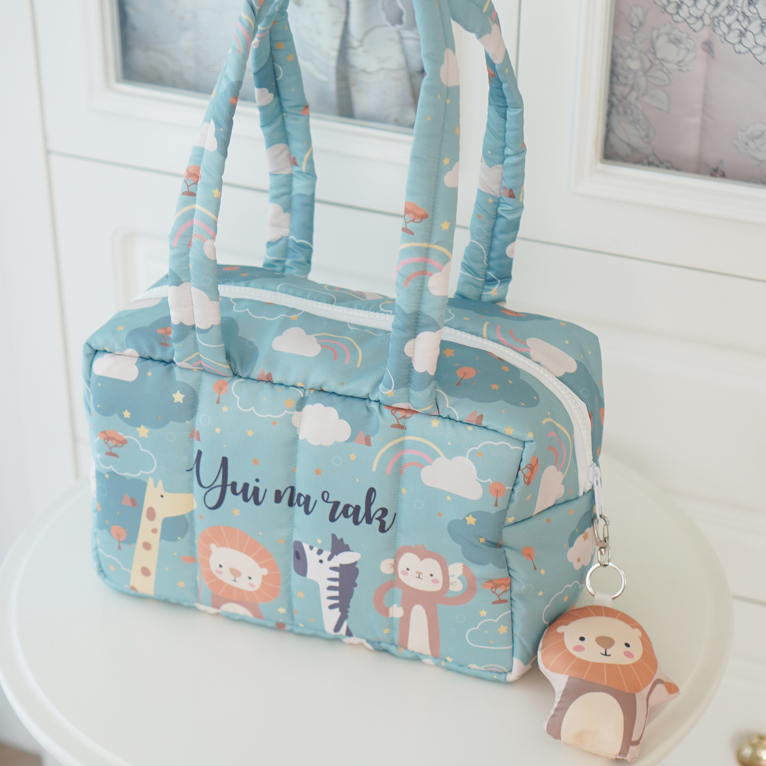 Fluffy Bowling Bag กระเป๋านุ่มนิ่ม ทรง Bowling สั่งทำใส่ข้อความ ลาย Safari - Green