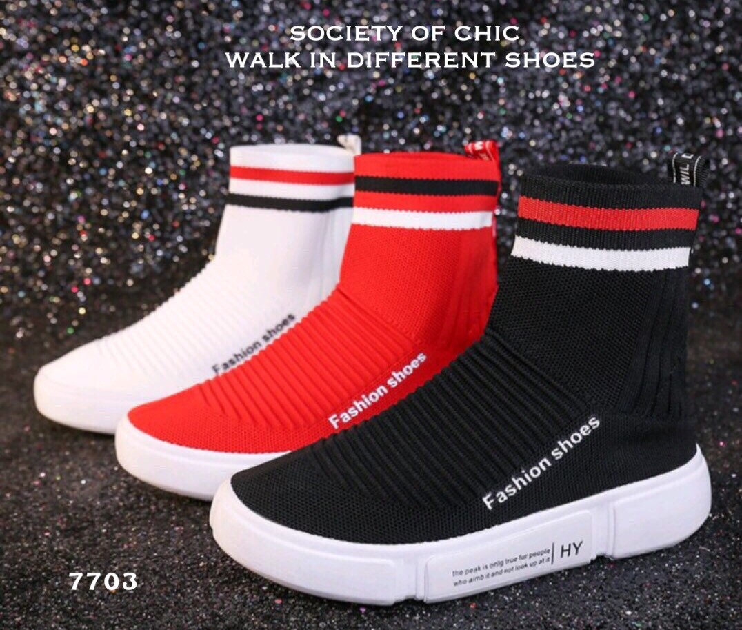 รองเท้าผ้าใบทรงถุงเท้าสไตล์ Off White (สีดำ)