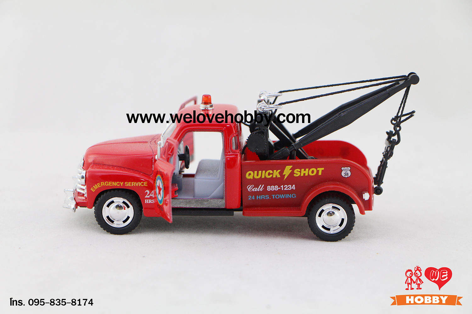 โมเดลรถกระบะคลาสสิค 1953 Chevrolet Chevy 3100 Wrecker สีแดง Scale 1:38 มีเซตอุปกรณ์รถยก รถลาก