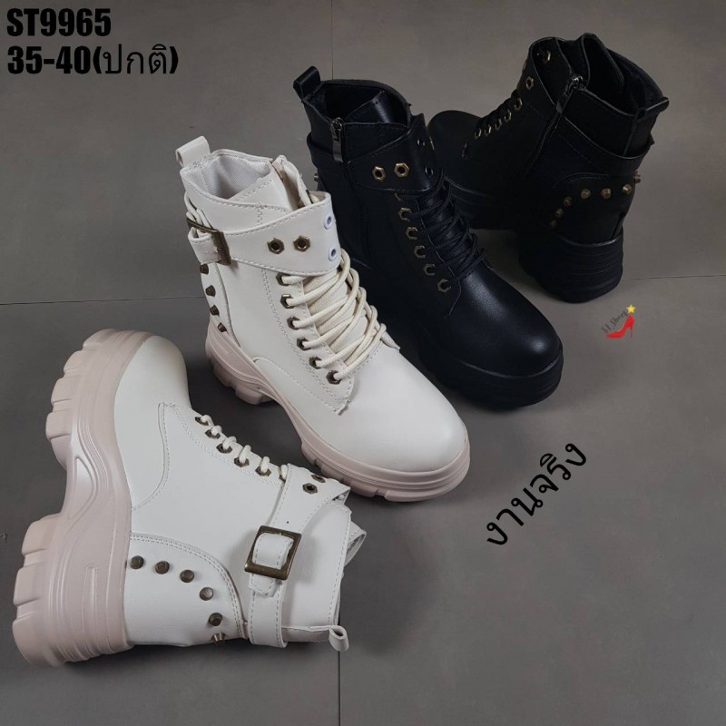 รองเท้าผ้าใบแฟชั่นหุ้มข้อแต่งหมุด (สีดำ