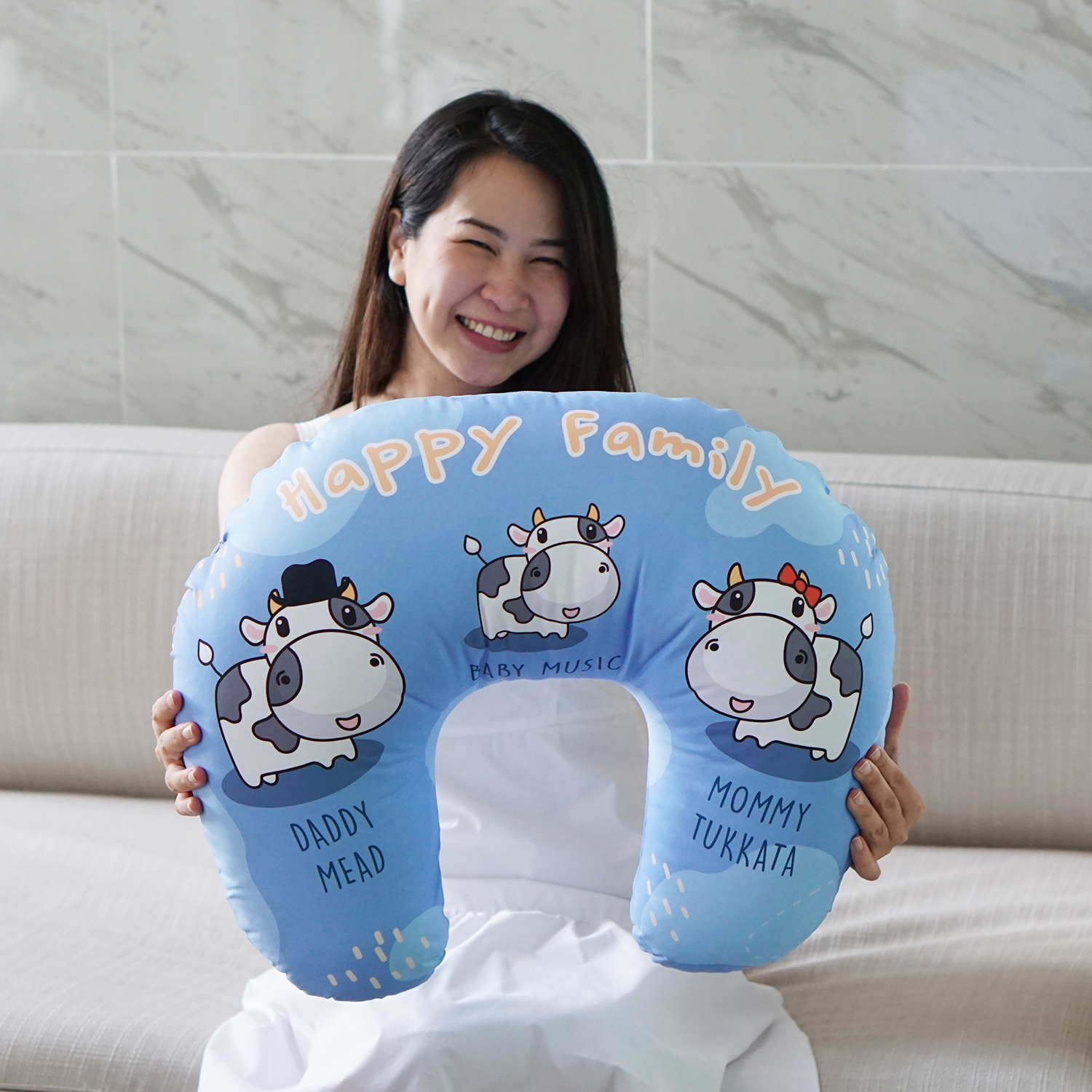 หมอนรองให้นม สั่งทำใส่ชื่อ ลาย Cow1 - Indigo