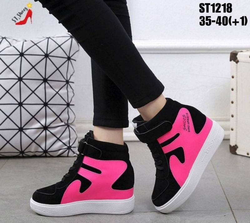 รองเท้าผ้าใบเสริมส้นทรงหุ้มข้อทูโทน (สีเทา)