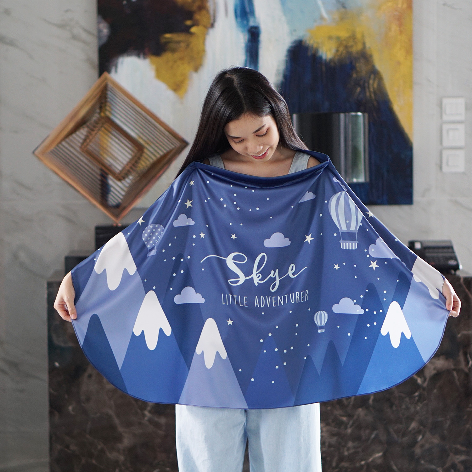 ผ้าคลุมให้นม สั่งทำใส่ชือ ลายภูเขา Mountain - Navy