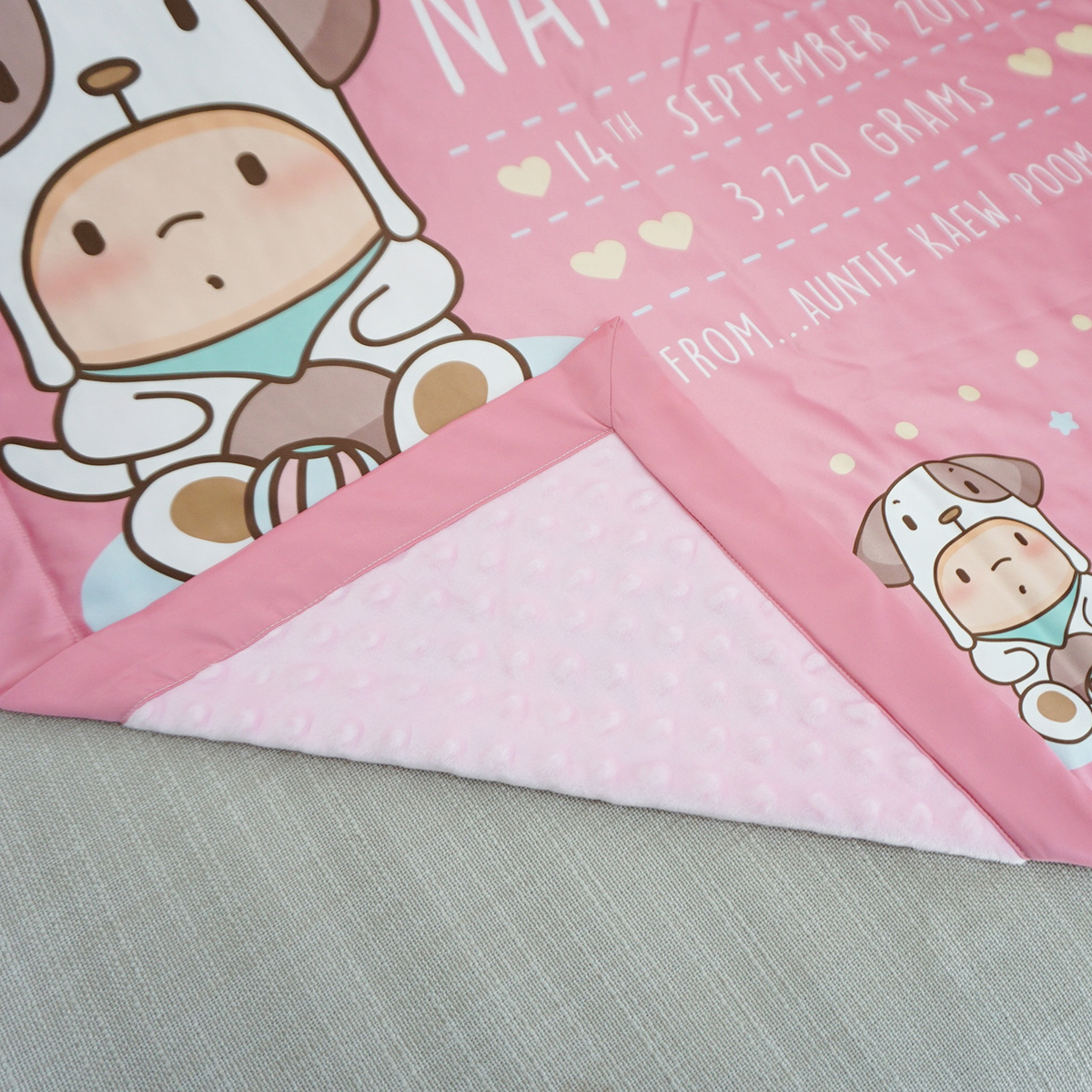 ผ้าห่มเด็ก สั่งทำใส่ชื่อ ลายปีจอ - Puppy - Pink