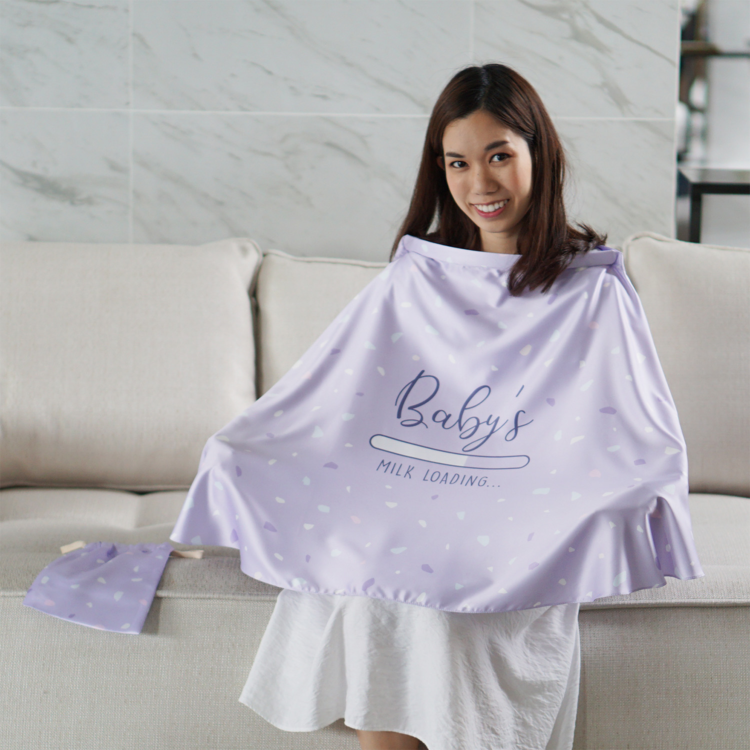 ผ้าคลุมให้นม สั่งทำใส่ชือ ลาย Terrazzo - Lavender