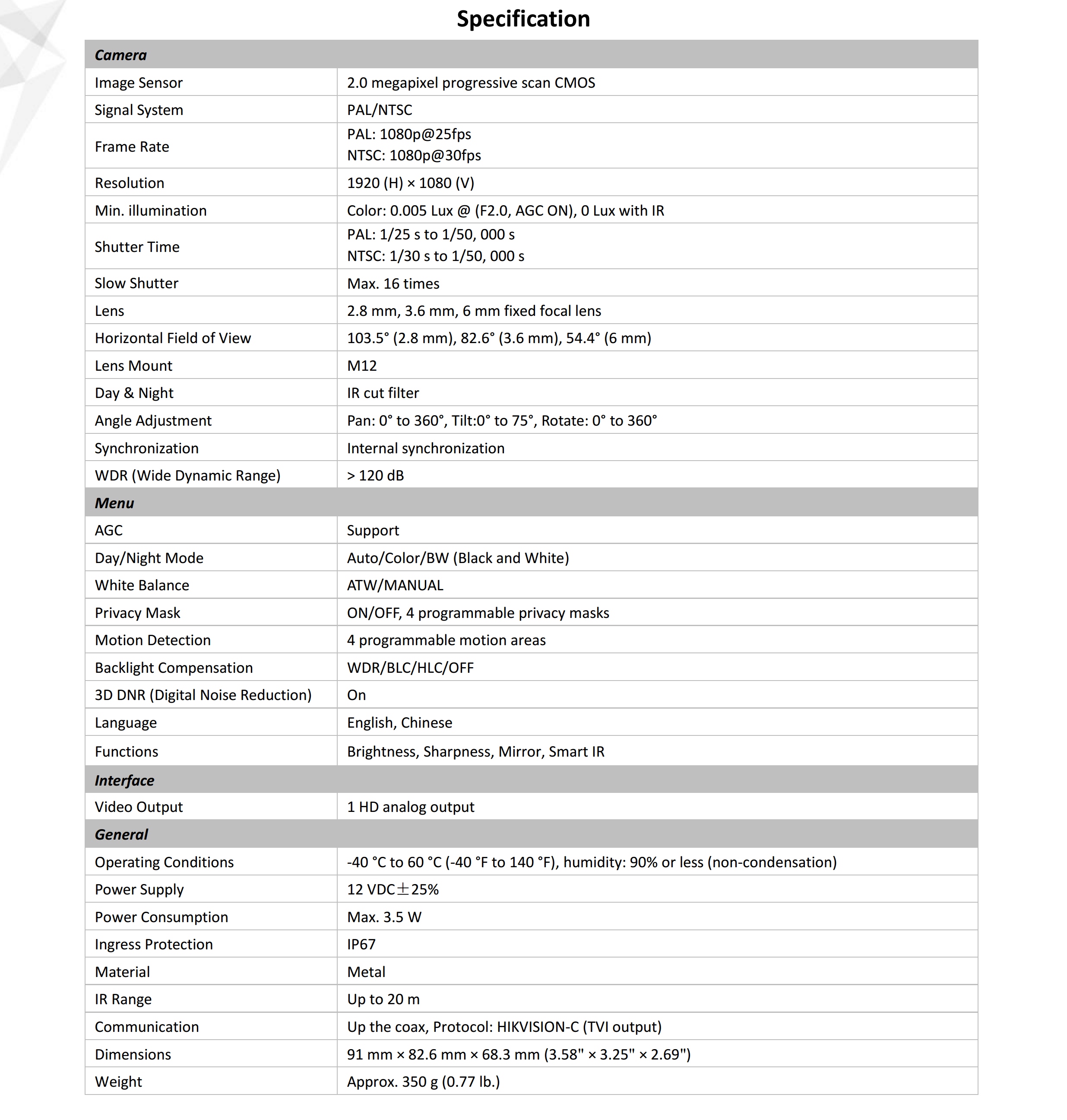 ขายถูก HIKVISION Turbo HD รุ่น DS-2CE56D8T-ITM ความละเอียด 2 ล้านพิกเซล Ultra Low Light