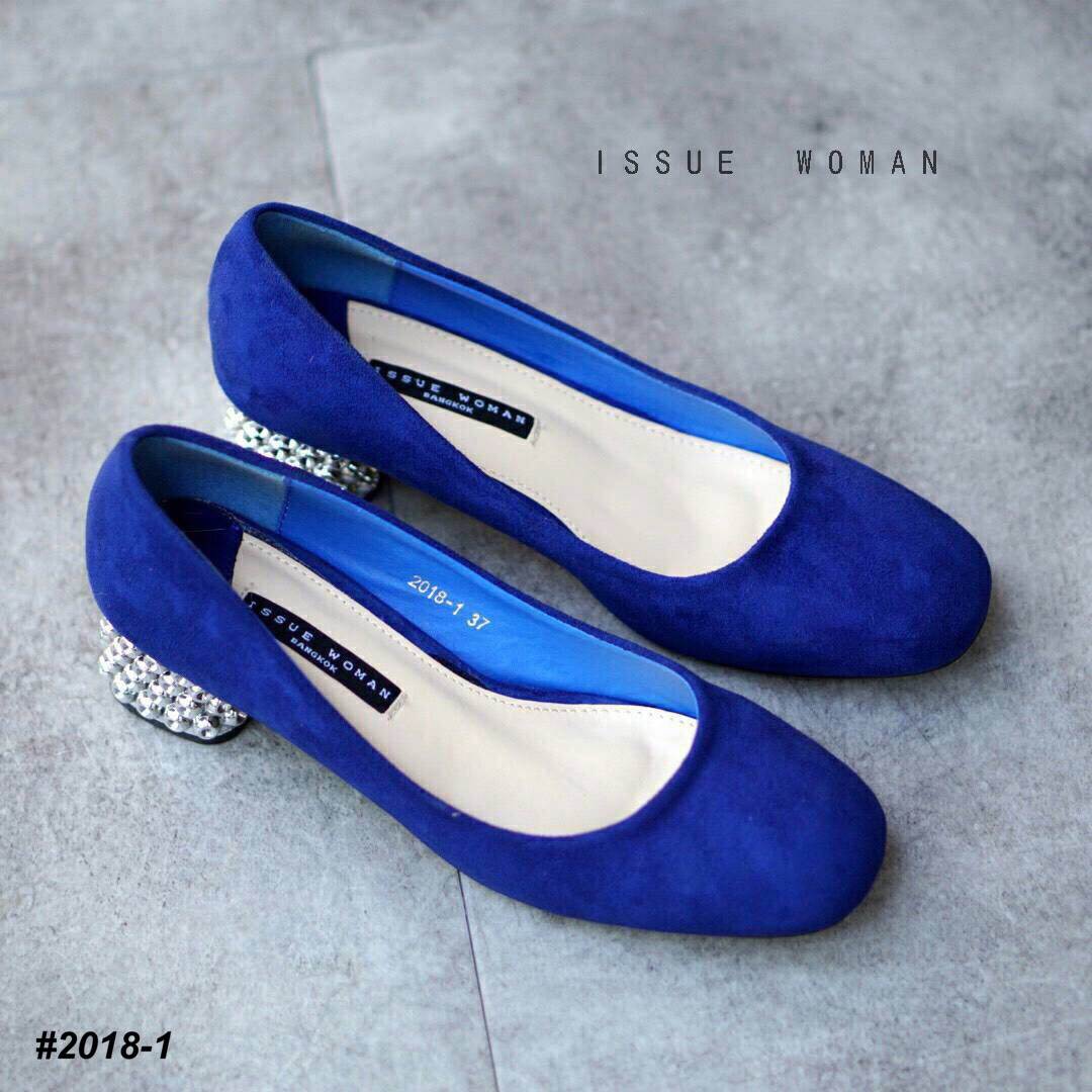 รองเท้าคัทชูหัวตัด Style MIUMIU (สีน้ำเงิน)