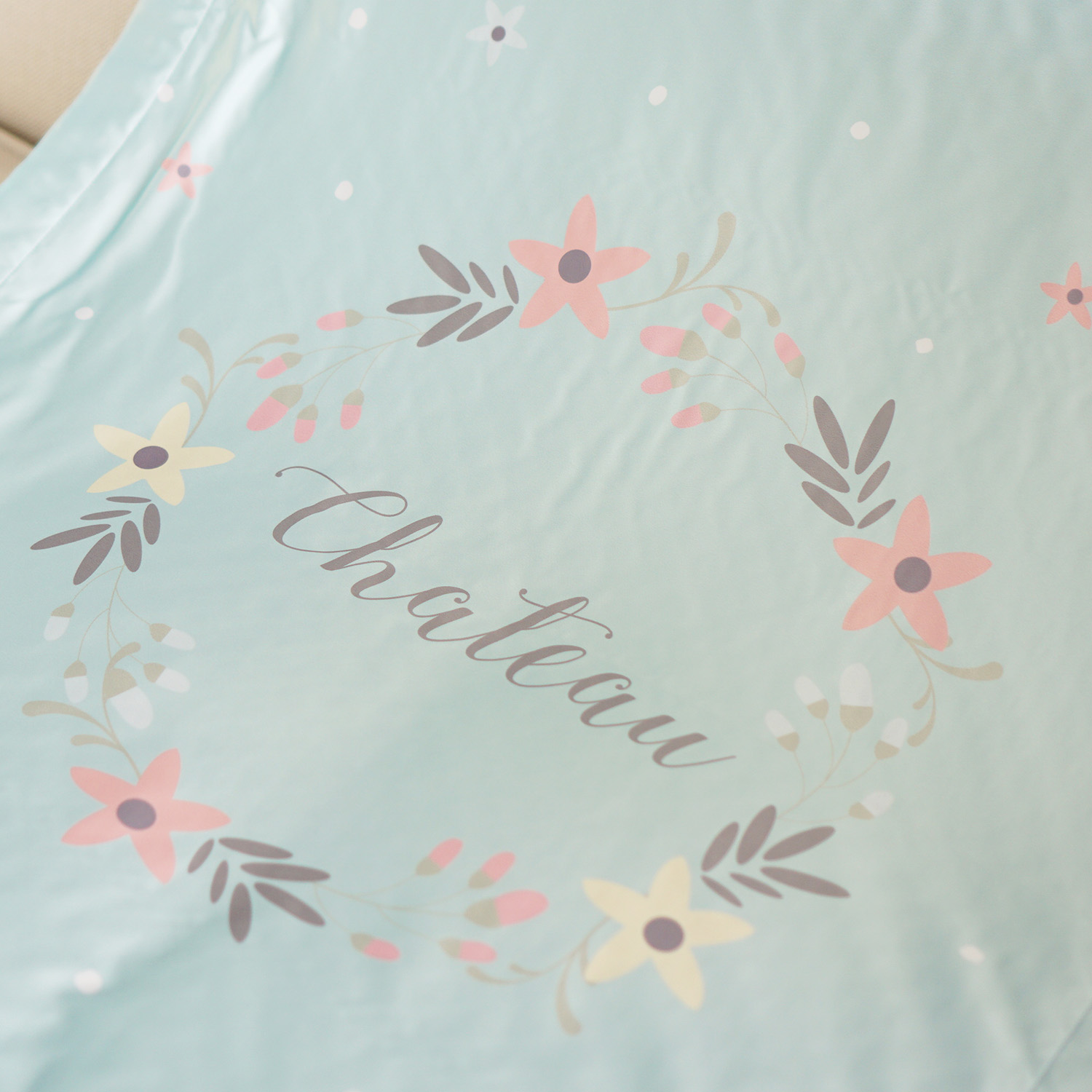 ผ้าห่ม ใส่ชื่อ ลาย Floral Frame - Mint
