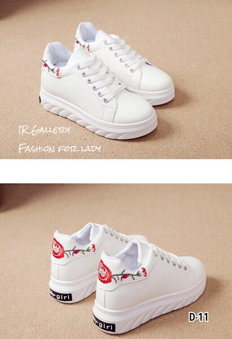 รองเท้าผ้าใบแฟชั่นปักลายดอกไม้