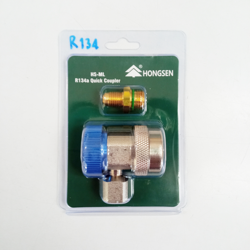 ข้อต่อ R134a Quick Coupler (ด้าน Low) วัดน้ำยาแอร์รถยนต์ แบบมีวาวล์ปรับได้ HONGSEN