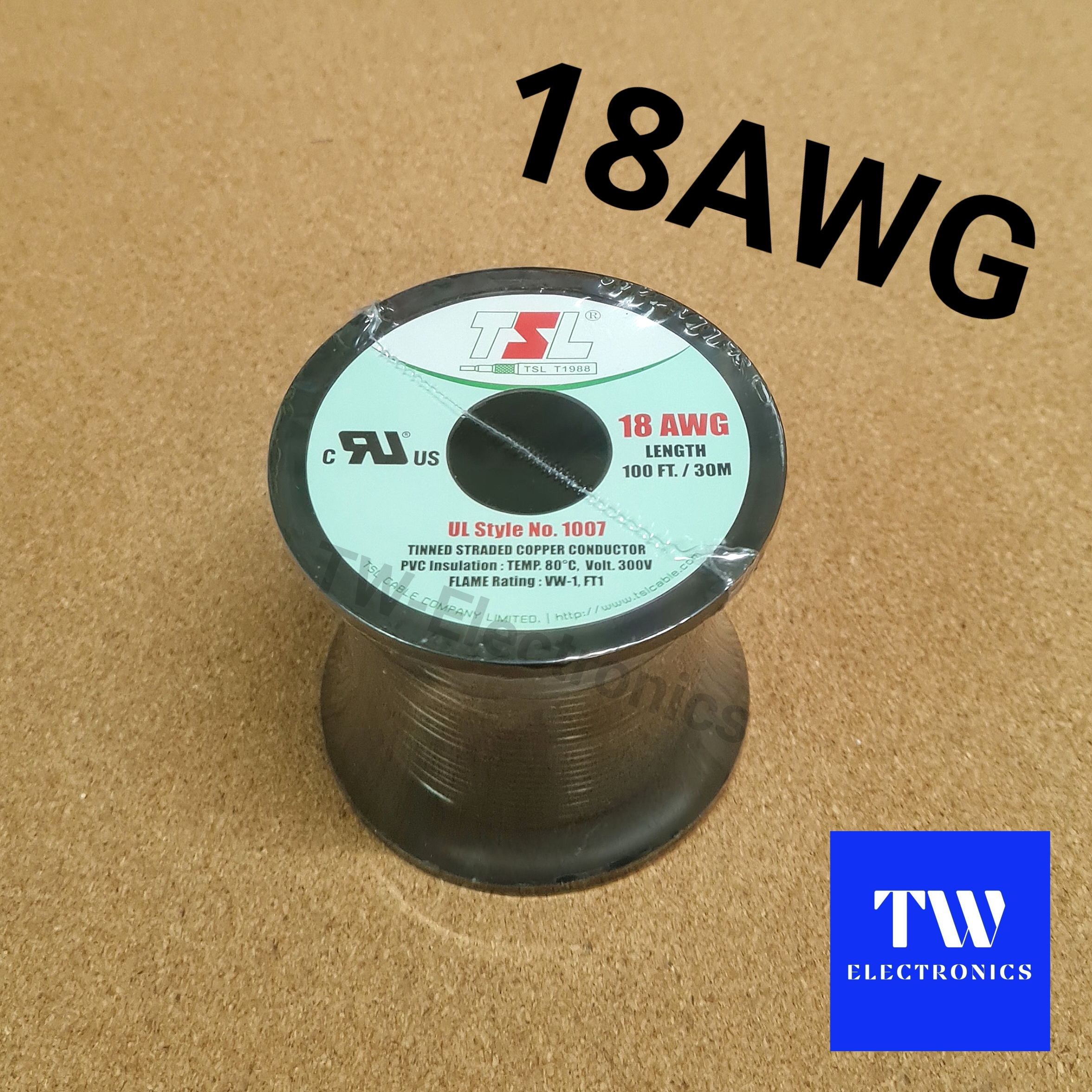 สายวายริ่ง 18 AWG (ยาว 100 FT) สีดำ / UL1007