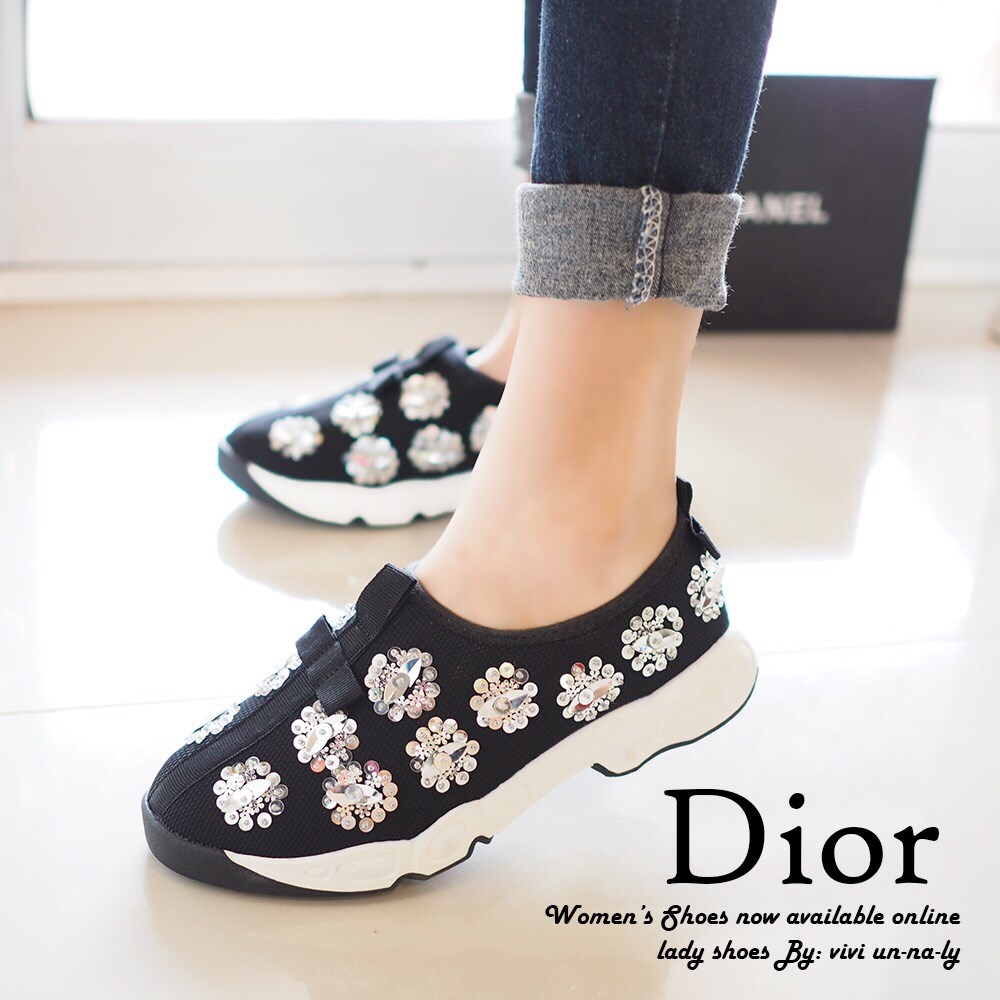 พร้อมส่ง : รองเท้า Dior Fusion Sneakers สีดำดอกเงิน (งานAAA)