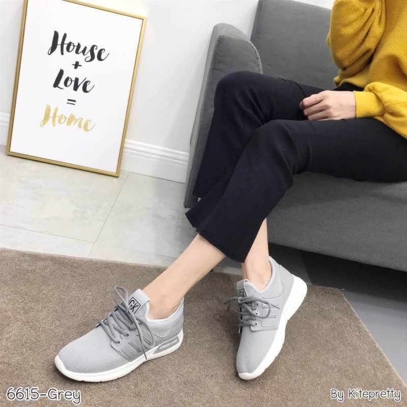 รองเท้าผ้าใบสไตล์ Sport แต่งแถบ (สีเทา)