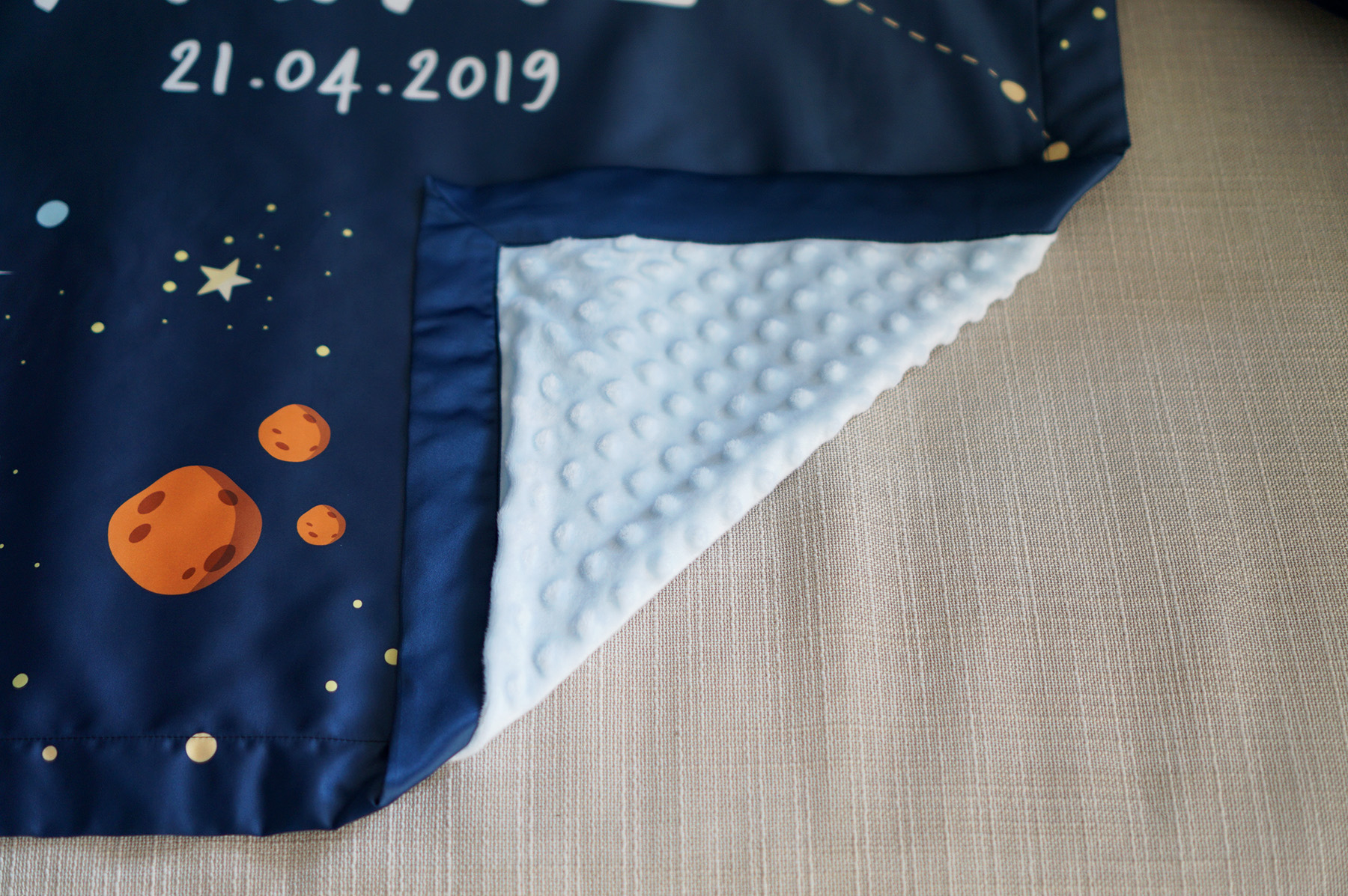 ผ้าห่มสั่งทำใส่ชื่อ ลาย Space - Navy