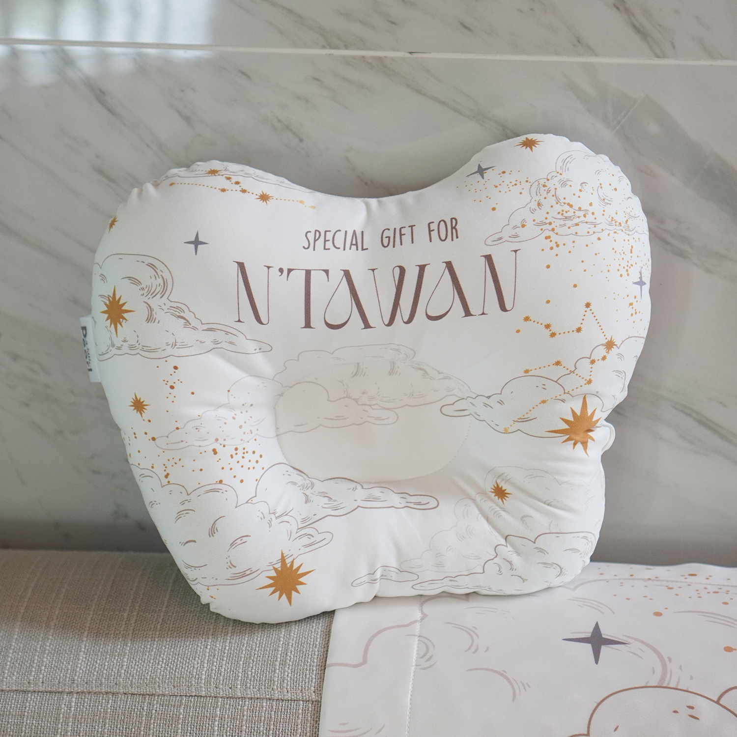 หมอนเด็ก หมอนหลุม Baby Pillow สั่งทำใส่ชื่อ ลาย Zodiac - White