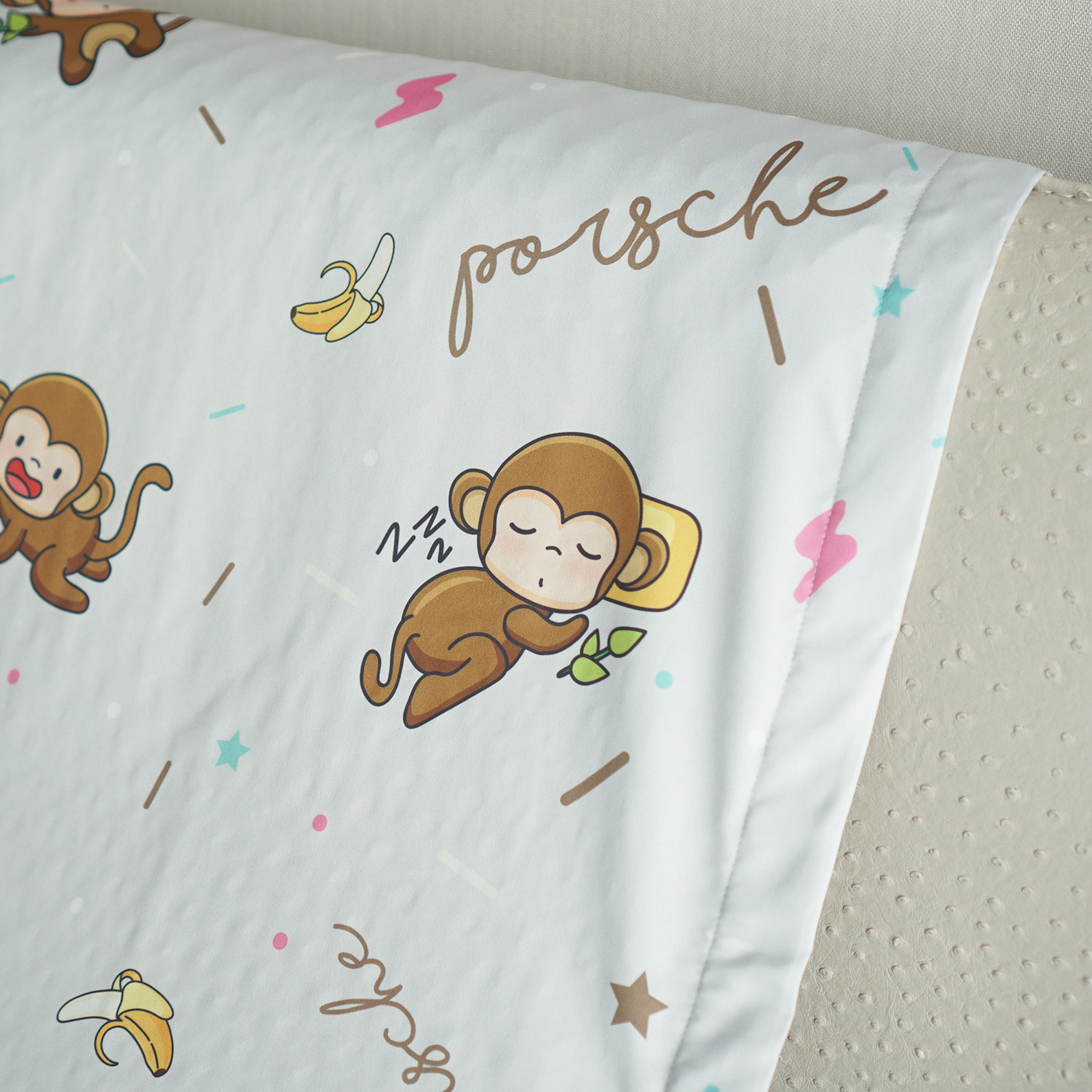 ผ้าห่ม ใส่ชื่อ Monkey Pattern - Grey