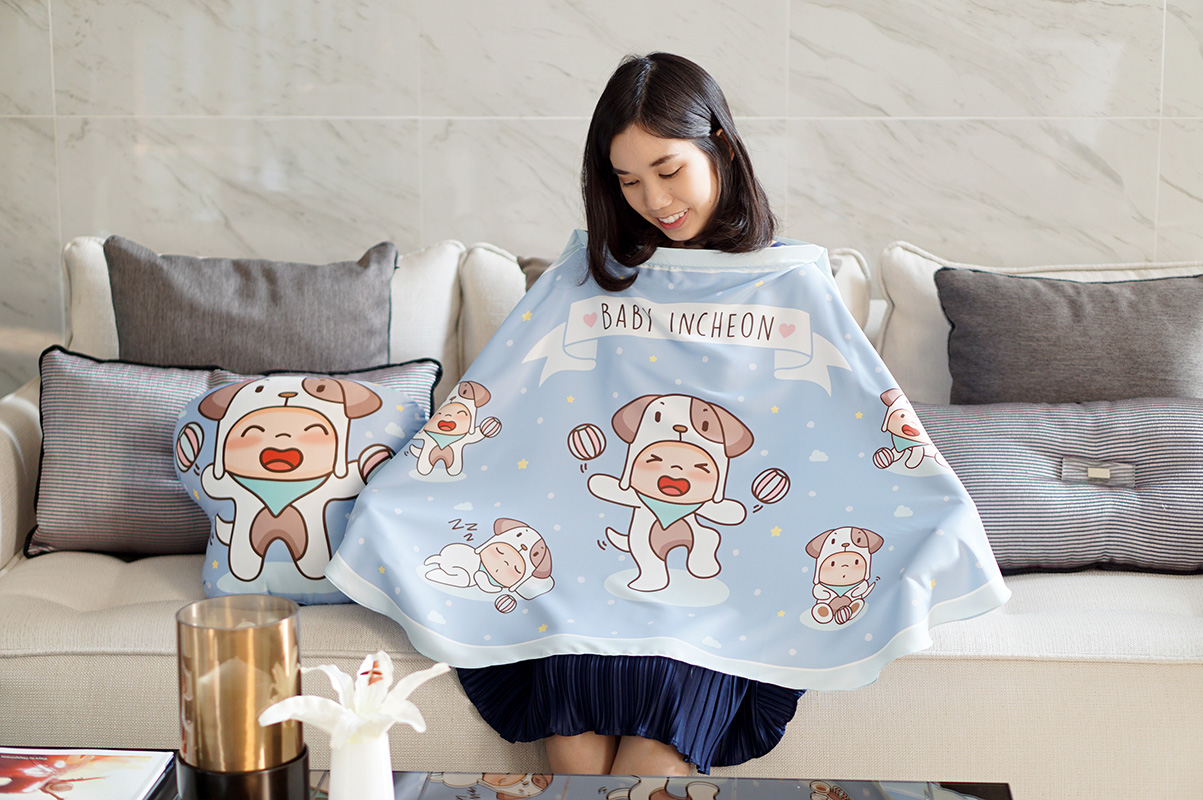 ผ้าคลุมให้นม สั่งทำใส่ชือ ลาย Puppy - Blue
