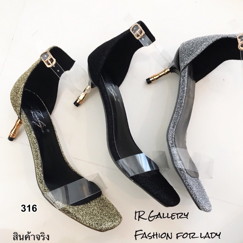 รองเท้าส้นสูงหนังกลิตเตอร์ (สีทอง)