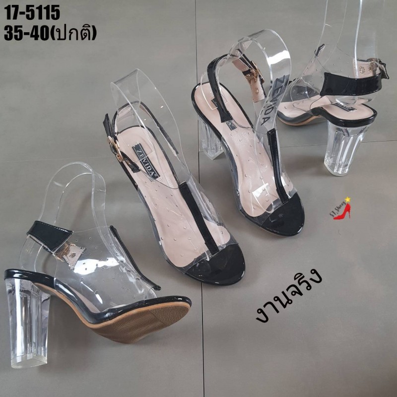 รองเท้าส้นแก้วแต่งเข็มขัด