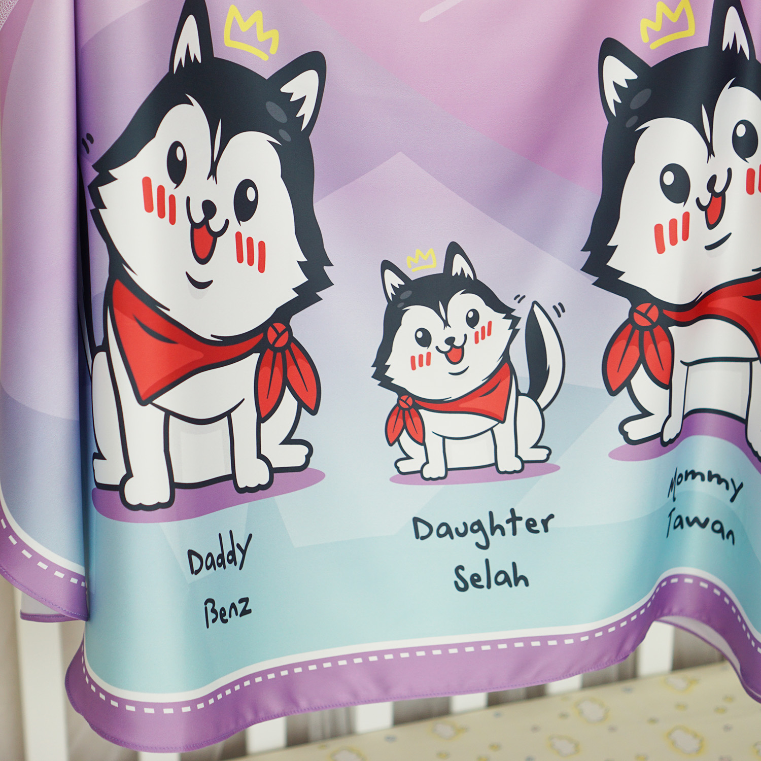 ผ้าคลุมให้นม สั่งทำใส่ชือ ลาย Siberian Husky - Gradient