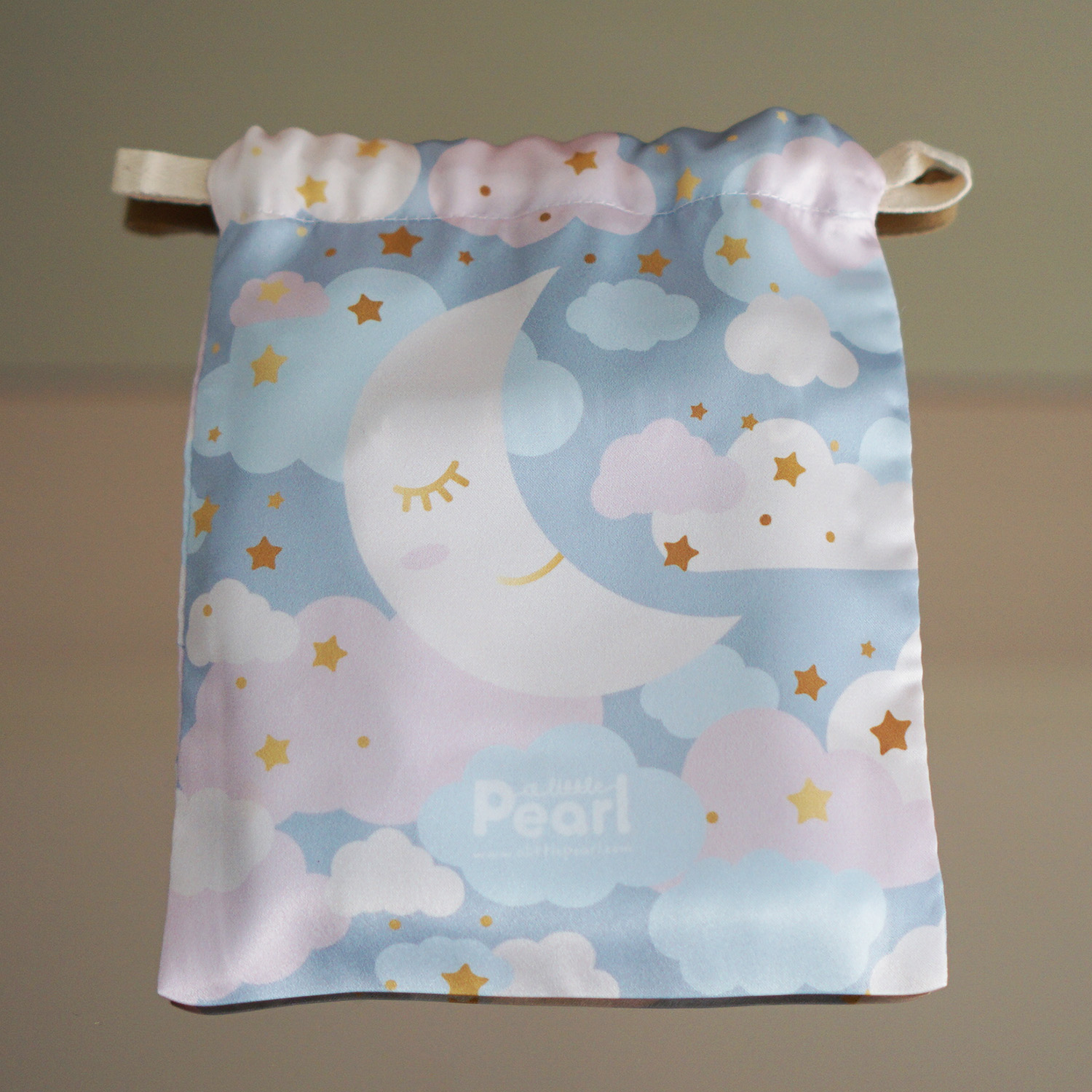 ถุงผ้าซาติน ลาย Moon - Grey - Valentine