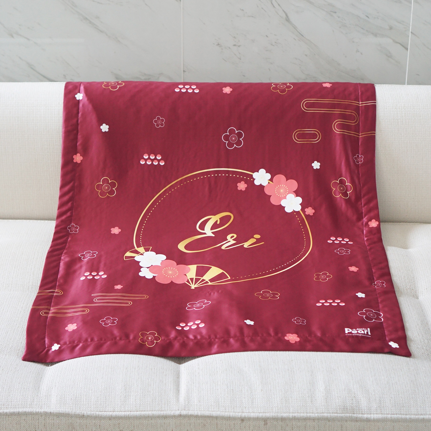 ผ้าห่ม ใส่ชื่อ ลาย Plum Blossom - Red