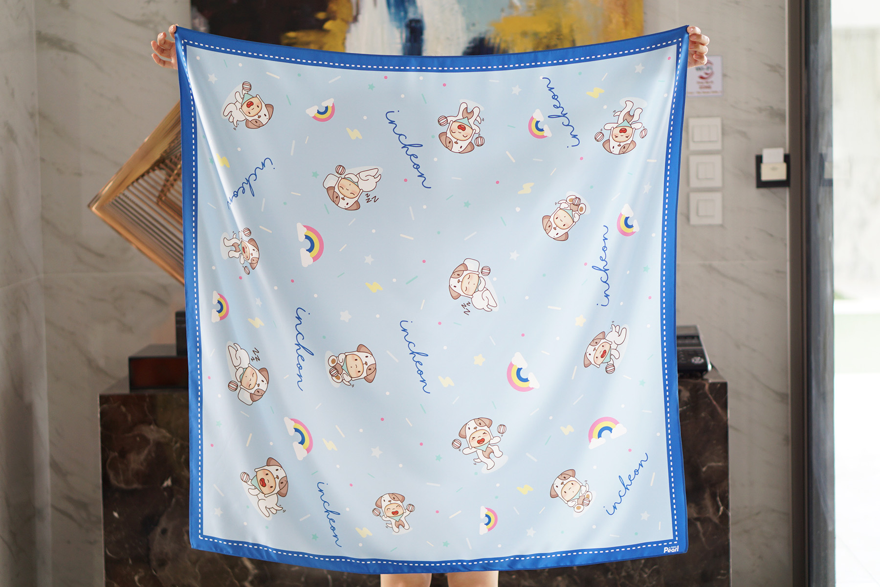 ผ้าพันคอ ลาย Puppy - Blue - สั่งทำใส่ชื่อ