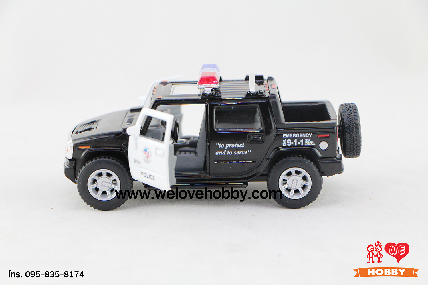 โมเดลรถตำรวจ 2005 Hummer H2 SUT สีดำ-ขาว Scale 1:40 มีล้ออะไหล่