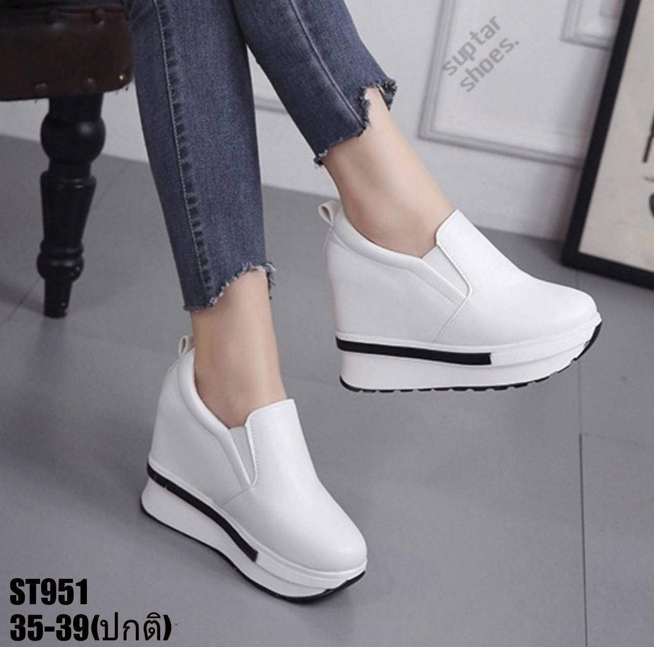 รองเท้าผ้าใบpuเสริมส้น (สีดำ)