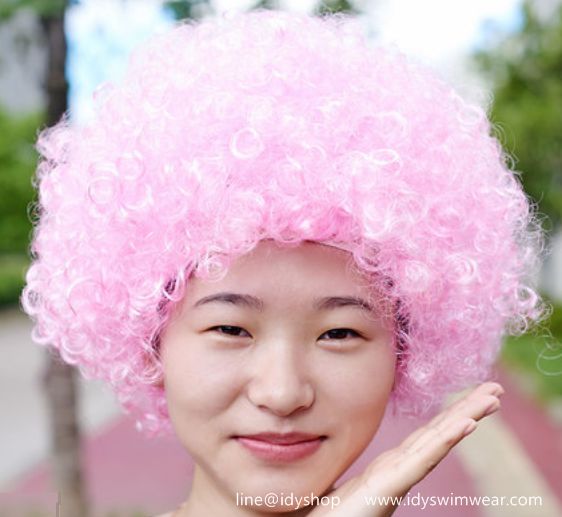 วิกผม วิกตัวตลก ผมทรง หัวฟู Afro แอฟโฟร ผมปลอม วิกคอสเพลย์ ดิสโก้ ขนาดฟรีไซส์ยางยืด สีชมพูอ่อน