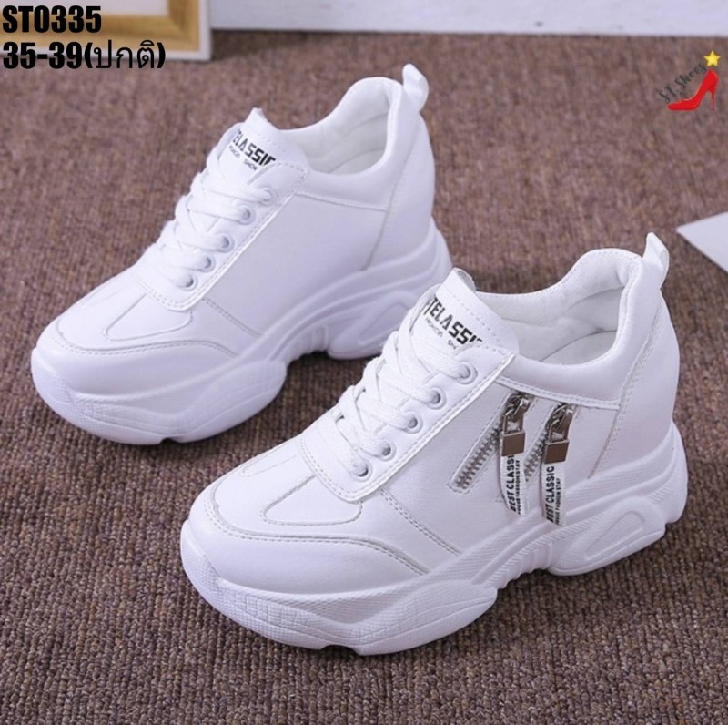 รองเท้าผ้าใบแฟชั่นเสริมส้นแต่งซิปข้าง (สีดำ)