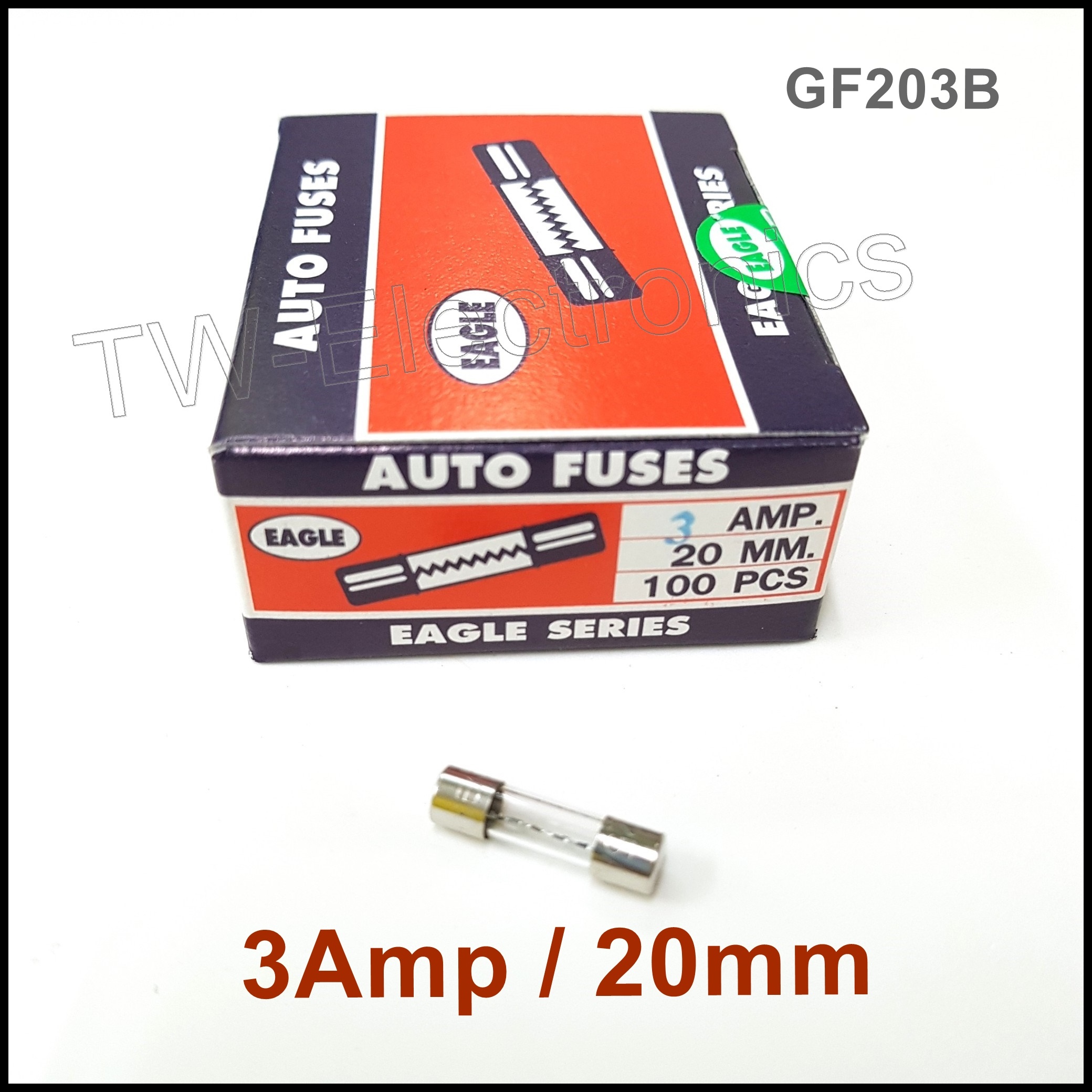 ฟิวส์แก้วสั้น 3Amp / 20mm (100หลอด)