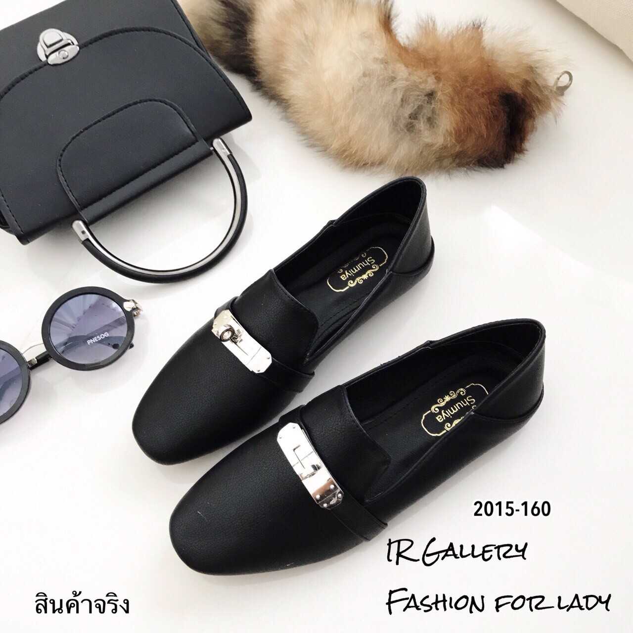รองเท้าคัทชูหนังนิ่ม Style Hermes (สีดำ)