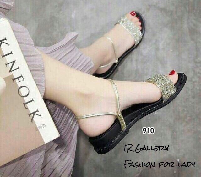 รองเท้าแตะริสตัลสไตล์แฟชั่นเกาหลี (สีทอง)