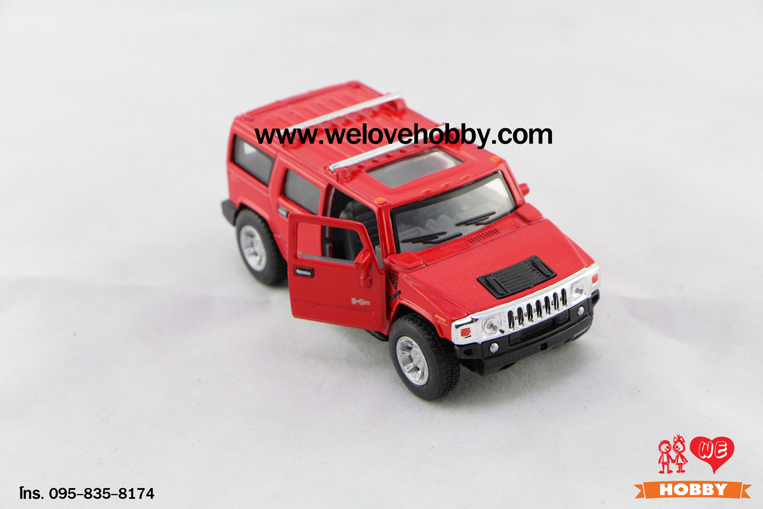 โมเดลรถ 2008 Hummer H2 SUV สีแดง Scale 1:40