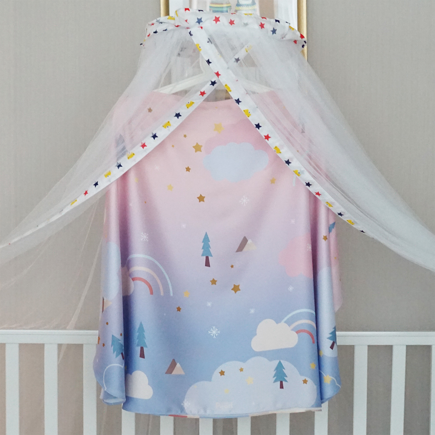 ผ้าคลุมให้นม สั่งทำใส่ชือ ลาย Woodland - Blue Pink