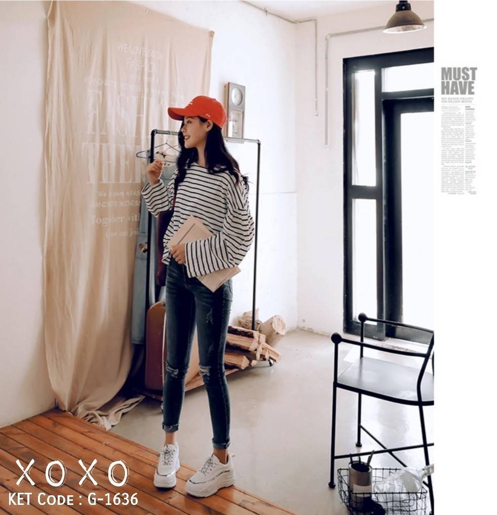 รองเท้าผ้าใบ Sport แต่งเชือกทูโทน (สีเงิน)