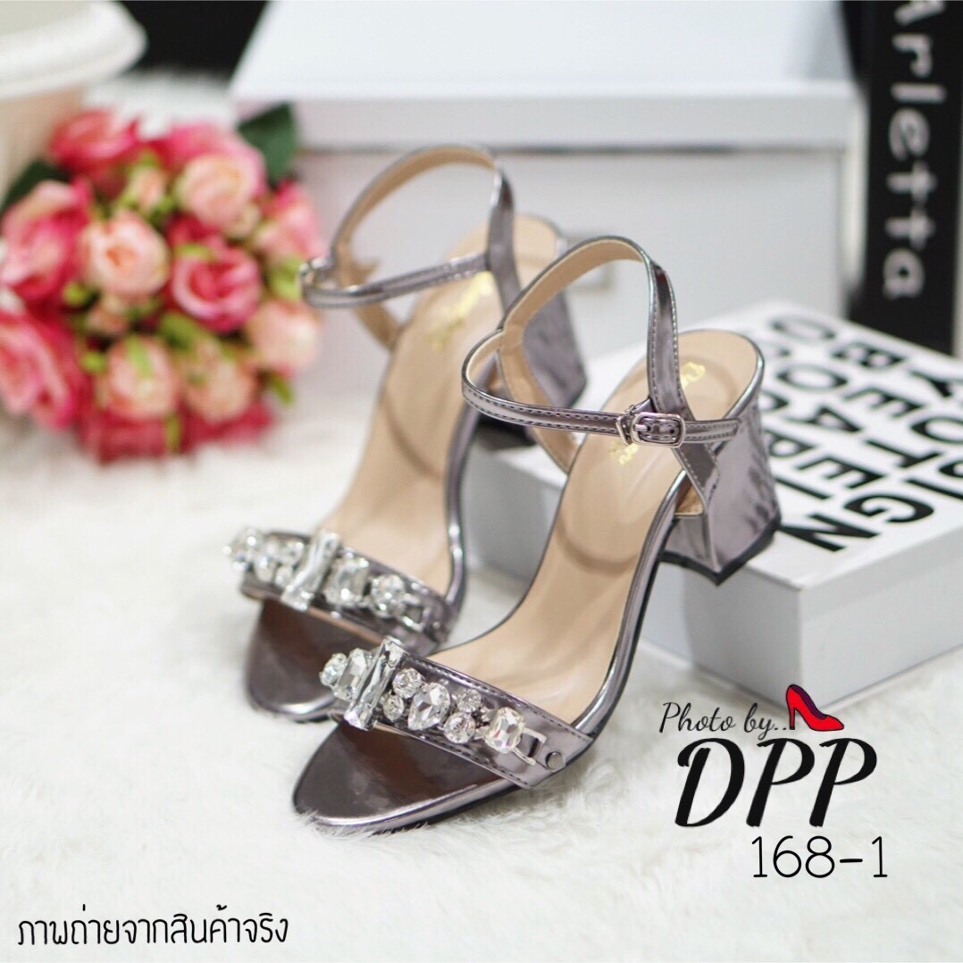 รองเท้าส้นตันสไตล์ MIU MIU (สีเทาเมทัลลิค)