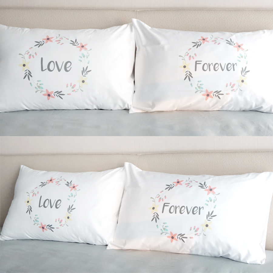 ปลอกหมอนคู่ สีขาว Floral Frame - Grey - Love Forever